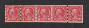 Scott 599 - Washington 2 Cent. Coil Strip Of 5. MNH. OG  #02 599CS5