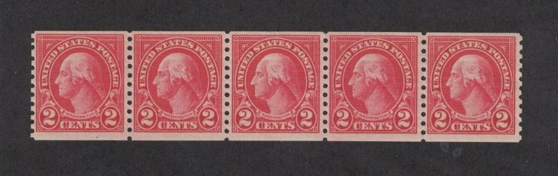 Scott 599 - Washington 2 Cent. Coil Strip Of 5. MNH. OG  #02 599CS5