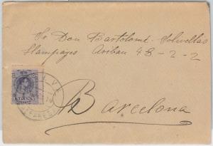 55919  SPAIN - POSTAL HISTORY: COVER from SELVA (Baleares) OFF CENTER stamp 1914