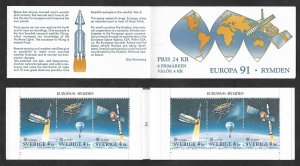 SE)1991 SWEDEN, BOOKLET EMISSION EUROPA CEPT, SPACE, SATELLITES, SPACECRAFT, MNH