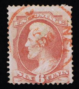 GENUINE SCOTT #148 1870 NBNC CARMINE WITH RED 'NEW YORK P.O.' CANCEL ESTATE 3981