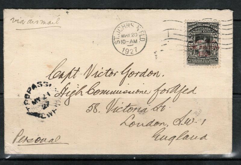 Newfoundland #C4 Very Fine Used On Cover Dated May 20 1927 **With Certificate**