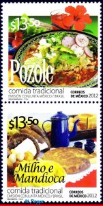 2785A Mexico 2012 JOINT ISSUE BRAZIL, FOODS, MAIZE AND CASAVA & POZOLE, SET MNH