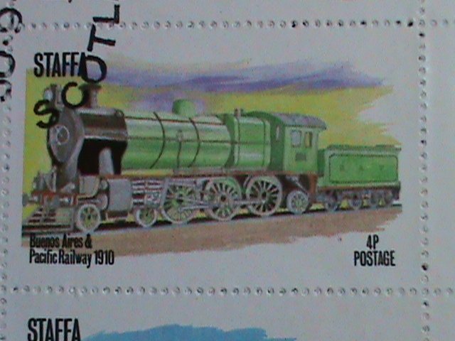 STAFFA STAMP-1974- COLORFUL WORLD FAMOUS TRAINS CTO S/S SHEET VERY FINE