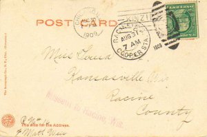 United States Wisconsin Cooper Sta. Racine 1909 numeral duplex with violet sl...