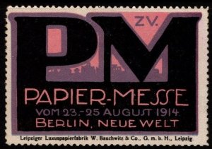 1914 German Poster Stamp New World Berlin Paper Exhibition 23-25 August