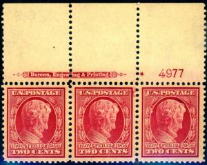 U.S. # 367 MINT Plate Strip F-VF OG NH