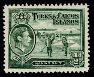 TURKS & CAICOS ISLANDS GVI SG195a, ½d deep green, M MINT.