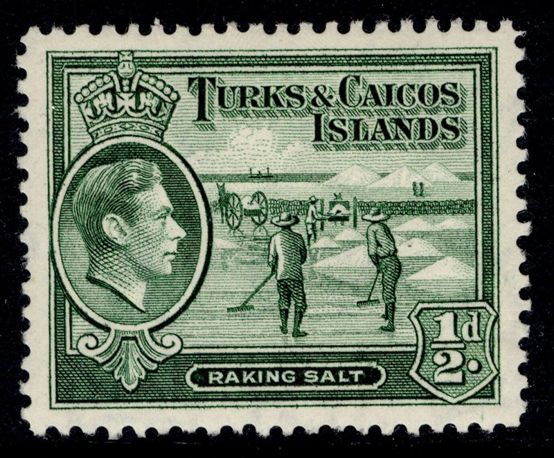 TURKS & CAICOS ISLANDS GVI SG195a, ½d deep green, M MINT.