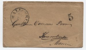 c1850 Hallowell ME black cDS and 5 rate stampless cover [6432.104]