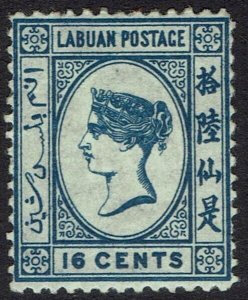 LABUAN 1880 QV 16C BLUE WMK CROWN CC