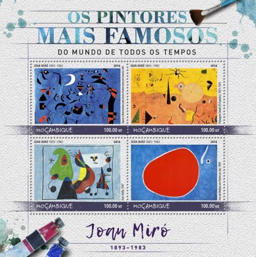 MOZAMBIQUE - 2016 - Painters. Joan Miro - Perf 4v Sheet - MNH