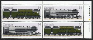 LOCOMOTIVES HISTORY (1925-1945) = Canada 1986 #1119a MNH UR Block of 4