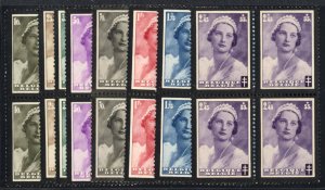 Belgium #B170-177 Cat$100, 1935 Queen Astrid, complete set in blocks of four,...