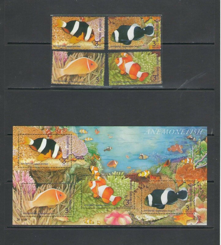 THAILAND: Sc. 2237-40,a / *** Beautiful FISHES ***/ Set of 4 & Sov Sheet / MNH