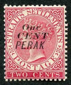Perak SG39 ONE CENT on 2c (type 36) M/Mint (corner crease) 