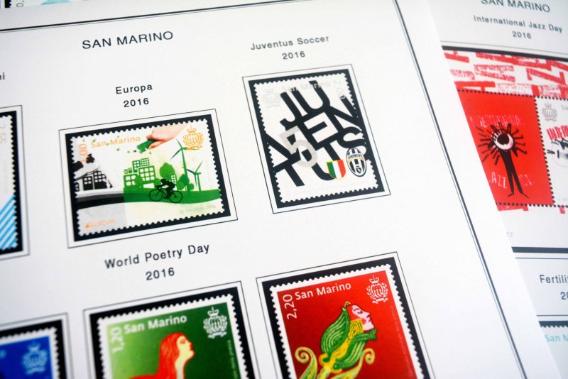 COLOR PRINTED SAN MARINO 2011-2020 STAMP ALBUM PAGES (58 illustrated pages)