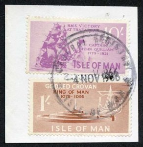 Isle of Man 10/- Purple and 1/- Brown QEII Pictorial Revenues CDS On Piece