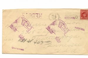 REBUTS UNCLAIMED RETOUR to Sender 1945 War issue Canada cover