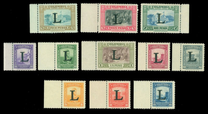 COLOMBIA 1950 AIRMAIL set from sheet side border  Scott # C175-C185  mint MNH VF