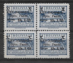 BOLIVIA 1966 Overprinted Pando Department Blue Michel 739 Scott C272 BLOCK MNH