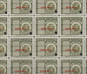 VENEZUELA ABNCo TELEGRAPH Stamps 2b *SPECIMEN* BLOCK {20} Mint UMM MNH MF152