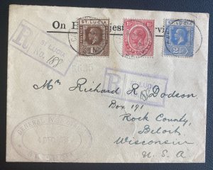 1893 St Lucia On His Majesty Service Registered Cover To Beloit WI Usa