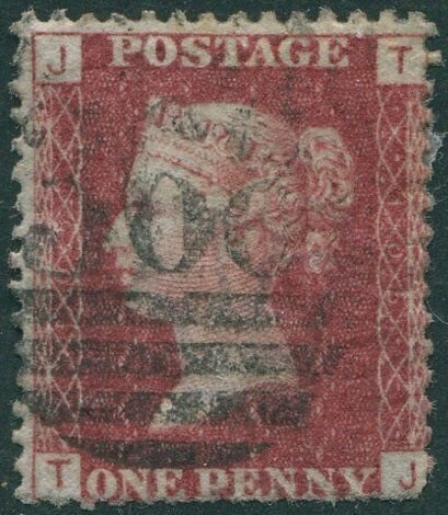 Great Britain 1858 SG43 1d red QV JTTJ plate 105 fine used (amd)