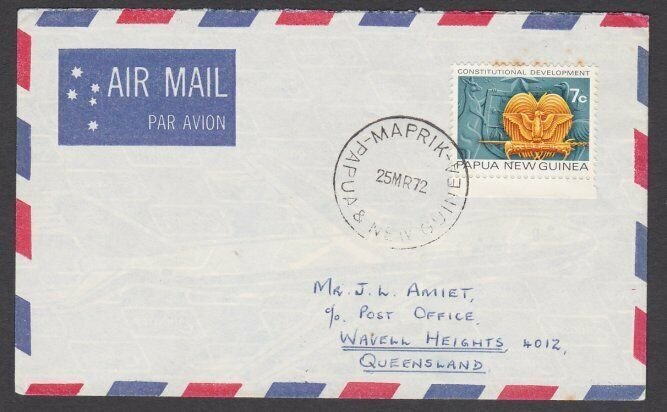 PAPUA NEW GUINEA 1972 cover ex MAPRIK.......................................L809