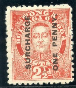 Tonga 1895 QV 1d on 2½d vermilion MLH. SG 30.