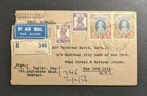 1946 Secretariat Bombay India Registered Airmail Cover to New York NY USA