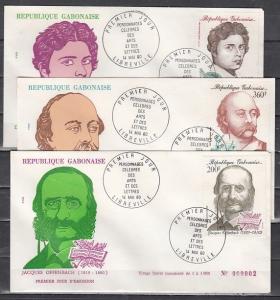 Gabon, Scott cat. C229-C231. Composer, Painter and Writer. 3 First Day Covers. ^