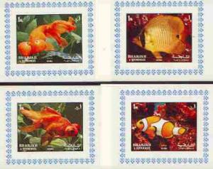 Sharjah 1972 Fish #2 set of 4 individual imperf deluxe sh...