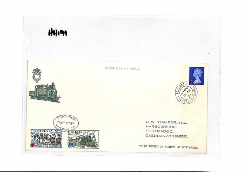 HH191 1971 GB WALES Porthmadog Bath Machin Festiniog RAILWAY STAMP Cover 