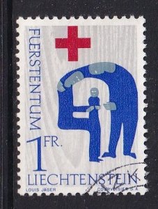 Liechtenstein  #378  used  1963 Red Cross 1fr