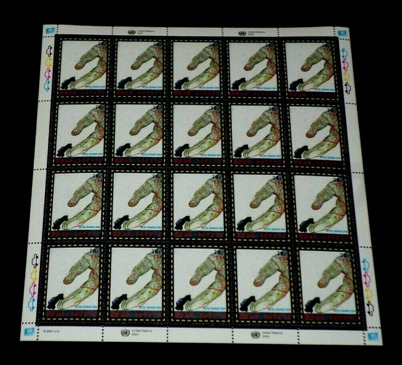 U.N. NEW YORK #863-864, 2004, ROAD SAFETY, SET/2 PANES/20, MNH, NICE!! LQQK!!