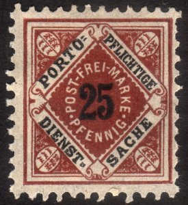 1917, Germany Wurttemberg 25pfg, MH, Sc O24