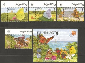 GUERNSEY Sc# 586 - 590 MNH FVF Set of 4 + SS Butterflies & Moths