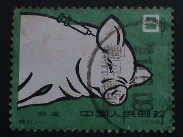 ​CHINA -STAMPS-1960-SC#519 PIG BEING INOCULATED USED STAMP: VERY RARE