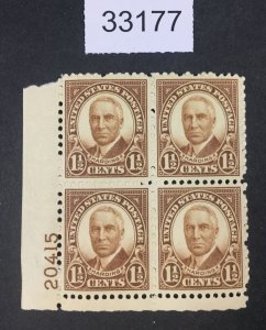 US STAMPS  #633 MINT OG NH PLATE BLOCK LOT #33177