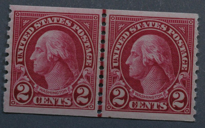 United States #599 MHN VF 2 Cent Washington Coil Line Pair