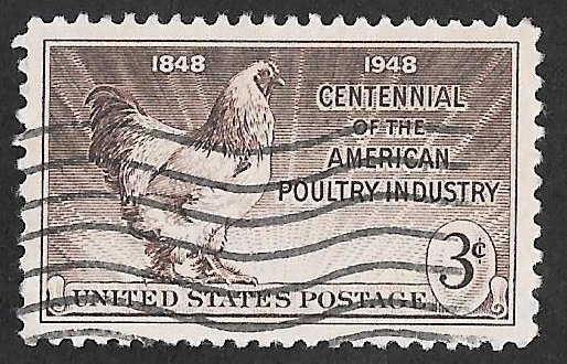 968 3 cents Poultry Industry Centennial Stamp used EGRADED XF-SUPERB 95 XXF