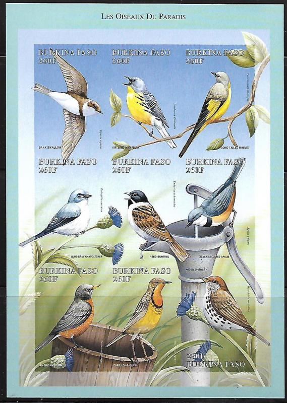 BURKINA FASO 1104 MNH IMPERF BIRDS SHEET 1998