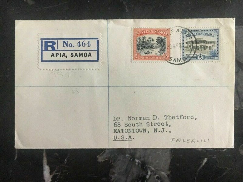 1952 Apia Samoa Registered cover To Eatontown NJ Usa