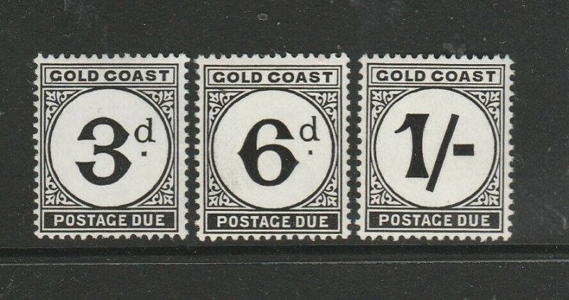 Gold Coast 1951/2 Postage dues, 3d, 6d & 1/- MM SG D6/8