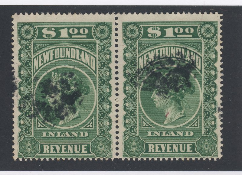 2x Newfoundland Revenue Stamps Pair of NFR6-$1.00 Guide Value = $70-$90.00