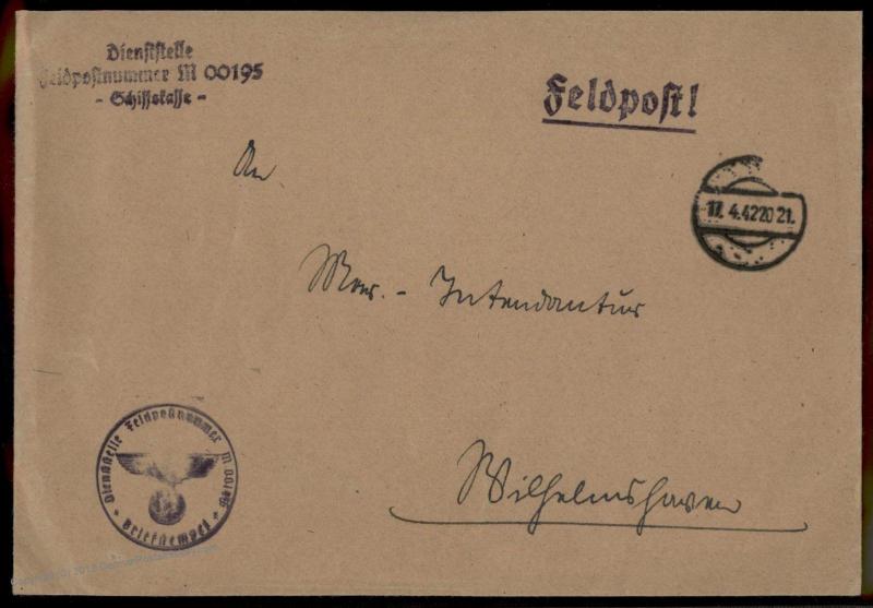 3rd Reich Germany 1942 Kriegsmarine Navy Ship Destroyer Z29 Feldpost Cover 87806