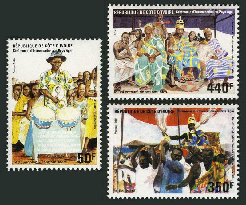 Ivory Coast 799-801,MNH.Mi 925-927. Enthronement of a Chief,Agni District,1986.