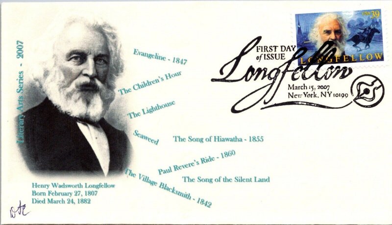 ACE FDC 2007 SC #4124 HW Longfellow - New York, Ny, NY - Single - D136