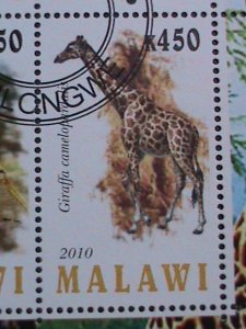 MALAWI -2010-PROTECTED ENDANGER ANIMALS-GIRAFFES-CTO SHEET VERY FINE